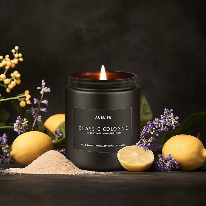 Classic Cologne Candle | Candles for Men - Men's Cologne Scent, Gifts for Men - Soy Candles for Home Scented, Aromatherapy Candle Home Fragrance Decor - 7oz Black Jar, Long Lasting-Ruum Studio Home