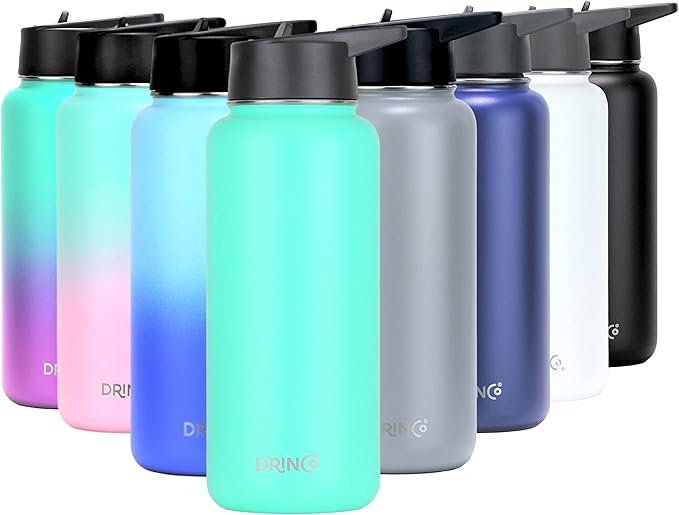 DRINCO Stainless Steel Water Bottle Spout Lid Vacuum Insulated Double Wall Water Bottle Wide Mouth (40oz 32oz 22oz 18oz 14oz) Leak Proof Keeps Cold or Hot (32 oz, 32oz Teal)-Ruum Studio Home