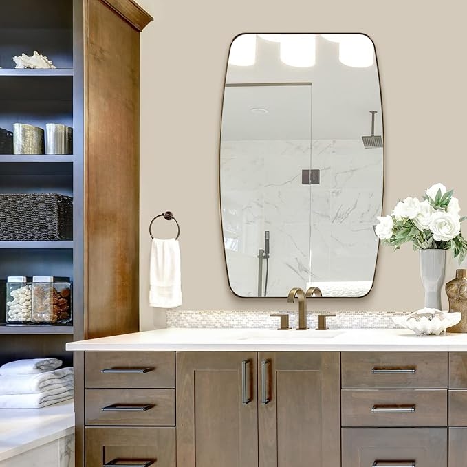 ANDY STAR Gold Oval Mirrors for Bathroom, Large 24x36’’ Brushed Gold Metal Framed Oblong Wall Mirror, Modern Brass Vanity Mirror in Stainless Steel Frame Wall Mount Horizontal or Vertical-Ruum Studio Home