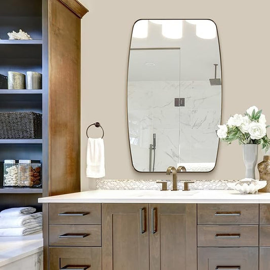 ANDY STAR Gold Oval Mirrors for Bathroom, Large 24x36’’ Brushed Gold Metal Framed Oblong Wall Mirror, Modern Brass Vanity Mirror in Stainless Steel Frame Wall Mount Horizontal or Vertical-Ruum Studio Home