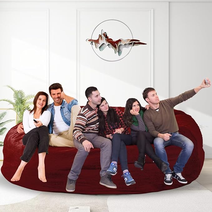 Bean Bag Chair for Adults 8FT,Soft Removable Cover for Teens/Girls Bedroom,Fluffy Giant Round Floor Beanbag Lounger Chairs (No Filler,Claret)-Ruum Studio Home
