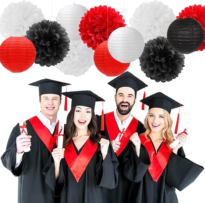Red-Black White Party-Decorations Paper Flowers Lanterns - 15PCS Halloween Birthday Tissue Pom Poms Streamers,Wedding Baby Bridal Shower Hanging Supplies Decor Hugfond-Ruum Studio Home
