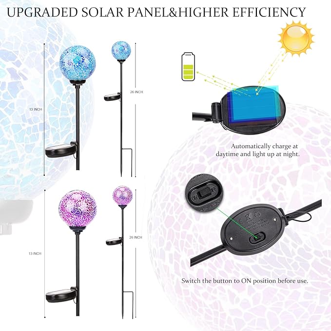 VCUTEKA Solar Garden Decorative Lights Outdoor, Mosaic Solar Light Waterproof LED Pathway Stake Light for Landscape Patio Yard Deck Walkway Decoration, 2 Pack-Ruum Studio Home