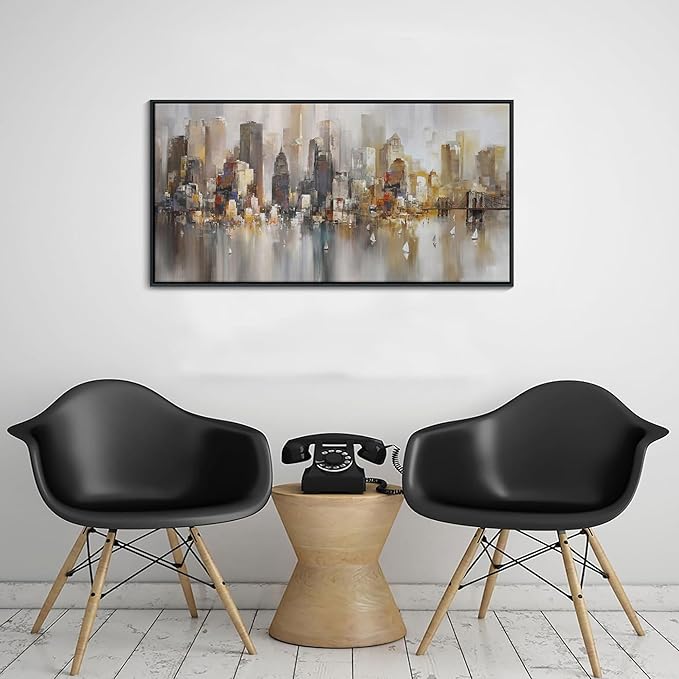 New York City Wall Art -Framed Modern Abstract Wall Art for Living Room, Office & Bedroom Cityscape & Paintings for Bedroom brooklyn bridge Pictures Wall Decor Chicago Artwork for Walls 20×40IN-Ruum Studio Home