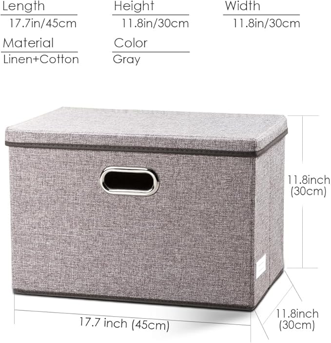 PRANDOM Large Collapsible Storage Bins with Lids [3-Pack] Linen Fabric Foldable Storage Boxes Organizer Containers Baskets Cube with Cover for Home Bedroom Closet Office Nursery (17.7x11.8x11.8)-Ruum Studio Home