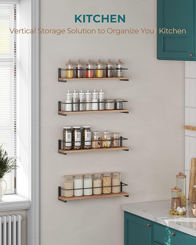 OROPY Spice Rack Wall Mounted, Rustic Wood Hanging Rack for Over The Stove, Kitchen Wall, 2 Pack-Ruum Studio Home