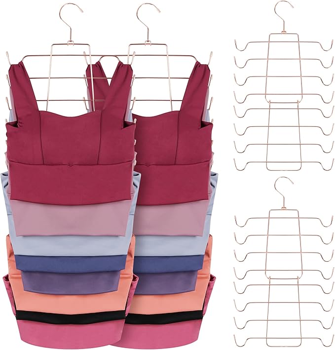 ZEDODIER Tank Top Hanger, 4 Pack Space Saving Bra Hangers, Non-Slip Hanging Sport Bras Holder, Closet Organizers and Storage for Camisoles Tank Tops Bras Ties Swimsuits Strappy Dress, Rose Gold-Ruum Studio Home