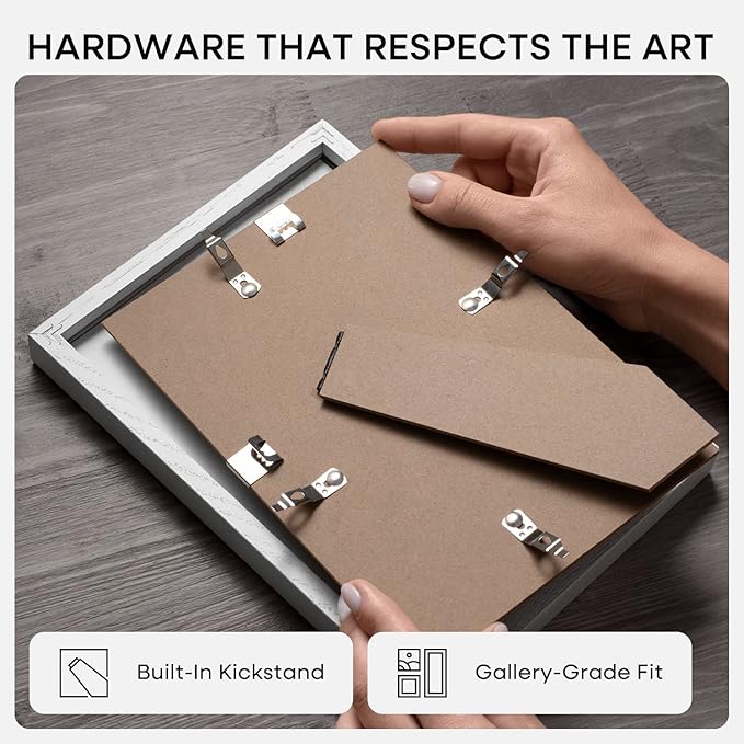 Homeforia A4 Picture Frame White Wood, High-End Oak 8.3 x 11.7 White Poster Frames Matted to 5.8 by 8.3 Photo, 8.3x11.7 Size Wooden Frame with Mat for 5.8x8.3 Print, Tempered Glass, Wall Kit, Set of 1-Ruum Studio Home