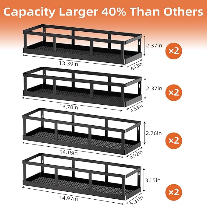 Over The Door Pantry Organizer, 8 Pack Spice Rack Wall Mounted & Hanging Storage Baskets Organizer Wall Mount, Large Capacity Metal Spice Shelf for Kitchen Cabinet, Bathroom, Shower, Home Decor-Ruum Studio Home
