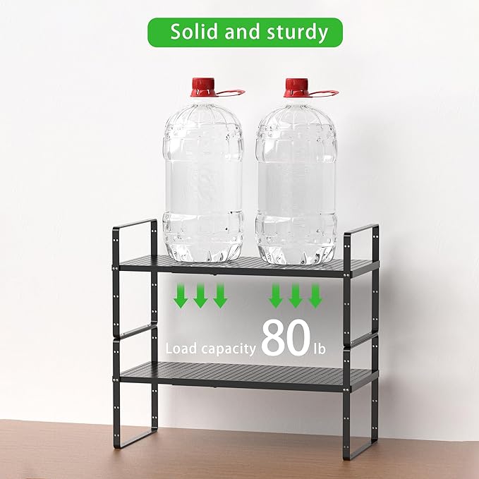 Expandable Cabinet Storage Shelf Stackable Organizer Rack for Kitchen Bathroom Pantry Spice Cupboard Coffee Countertop Home Office Desk Heavy Duty Nonslip Black Small 3 Packs-Ruum Studio Home