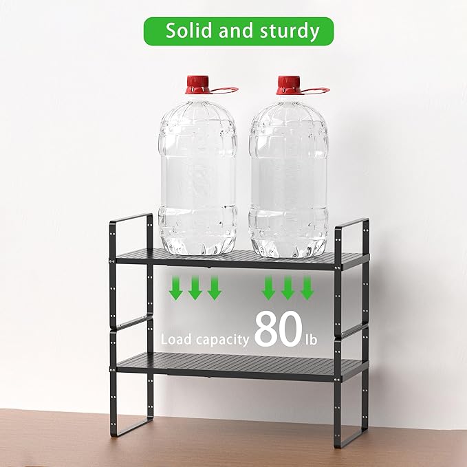 Expandable Cabinet Organizer Shelf, Stackable Shelf Riser for Small Kitchen Pantry Desk Cupboard Tabletop Countertop Home Office, Heavy Duty, Black Small 1 Pack-Ruum Studio Home