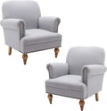 chairus Linen Accent Chair for Living Room Set of 2 Upholstered Mid Century Modern Single Sofa Chair with Solid Wood Legs Comfy Reading Chair Armchair for Bedroom/Office Room/Recption/Lounge, Grey-Ruum Studio Home