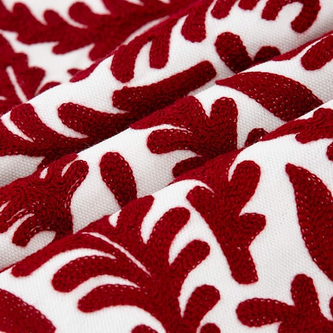 HWY 50 Burgundy Red Decorative Throw Pillow Covers 18x18 Inch (1 Piece), Embroidered Cotton Farmhouse Cushion Cover Pillow Case for Sofa Couch Living Room Bed Bedroon, Floral Branches-Ruum Studio Home