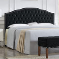 24KF Upholstered Button Tufted King Size Headboard with Nailhead Trim, Soft Velvet Fabric Headboard King/Cal King Size-Black-Ruum Studio Home