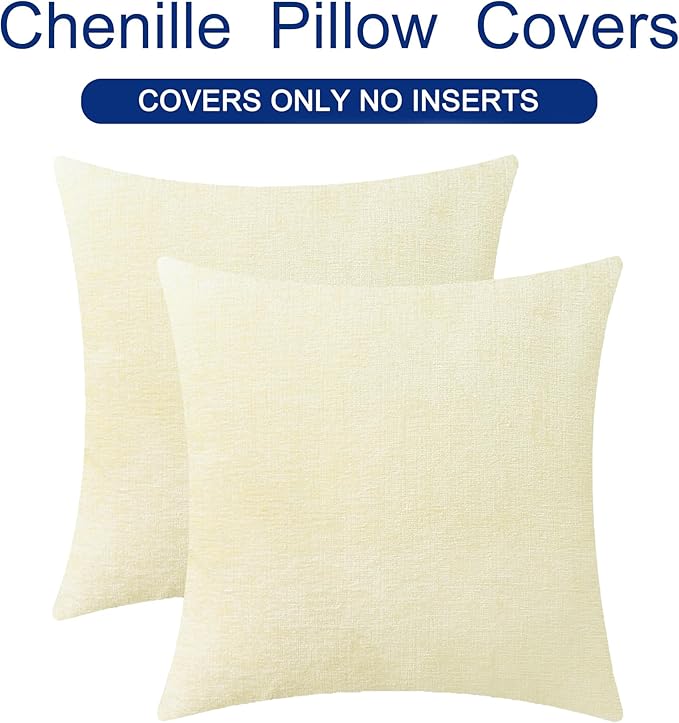 CaliTime Throw Pillow Covers Decorative 18 X 18 Inches Pack of 2 Cozy Chenille Cushion Cases for Couch Sofa Bed Living Room Home Beige-Ruum Studio Home