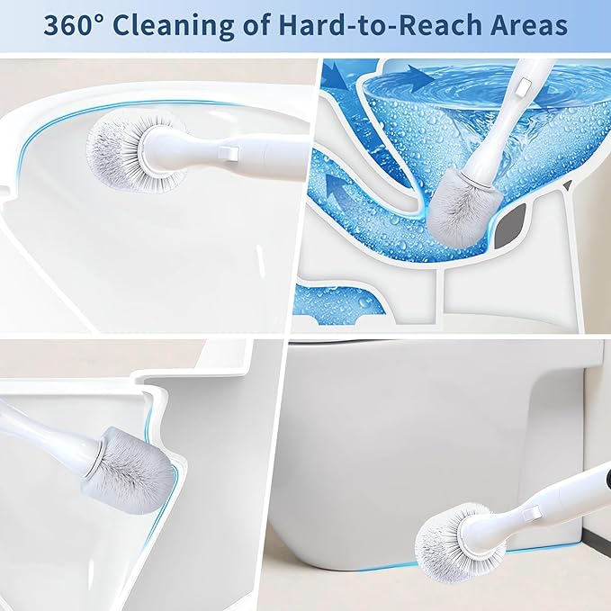Electric Toilet Brush, HKFIF Toilet Brush with Holder, 360 Degree Powerful Cleaning Easily Eliminate Stains and Residue, 2 Speeds Rechargeable Motorized Toilet Scrubber-Ruum Studio Home
