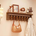 Wall Mounted Piano Key Hanger | Flip Style Hook | Entrance Wall Art Hook, Made of Oak Wood (3 Times Painted, 4 Times Polished) (Tray Walnut, 8Hooks)-Ruum Studio Home