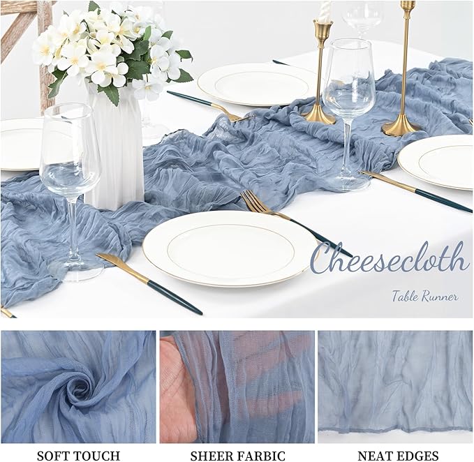 20 Pack Dusty Blue 10FT Cheesecloth Table Runner Rustic Gauze Fabric Cheese Cloth Table Runner for Wedding Bridal Baby Shower Table Decor 20 x 120 Inch Long Boho Sheer Birthday Party Table Decorations-Ruum Studio Home