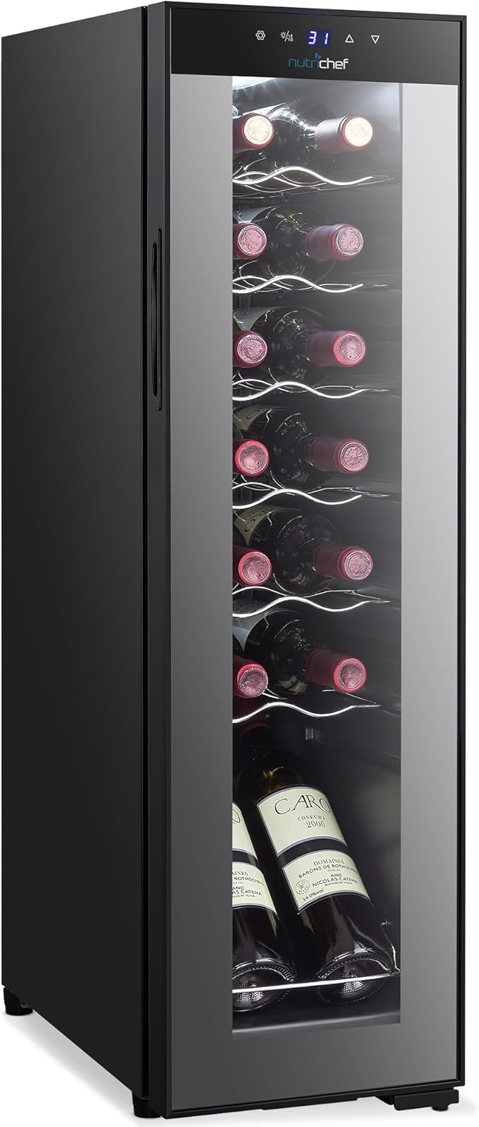 NutriChef Single-Zone Wine Cooler & Chiller – Digital Touch Control, Airtight Seal, 14-Bottle Capacity, Black-Ruum Studio Home