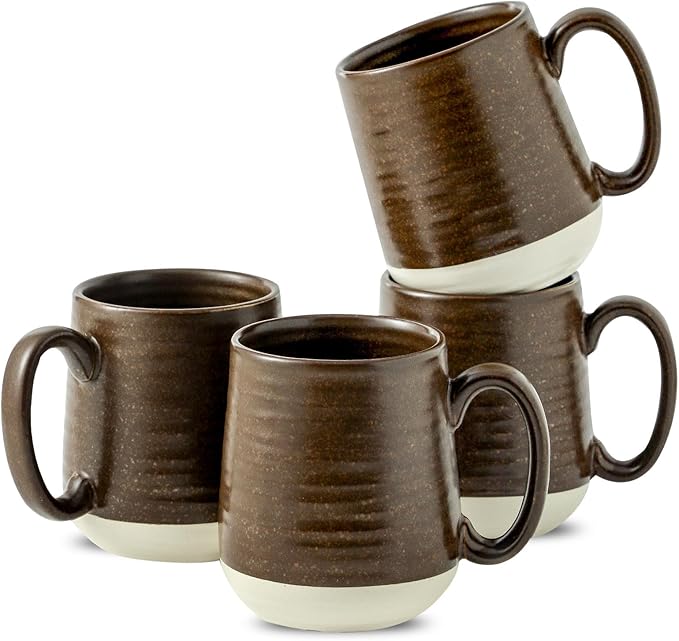 Hasense Ceramic Coffee Mug Set of 4, 15 oz Coffee Cups with Big Handles, Large Latte Mugs for Men and Women, Christmas Cups for Tea, Hot Cocoa, Latte, Cappuccino, Dishwasher Microwave Safe, Brown-Ruum Studio Home