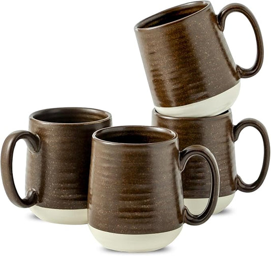 Hasense Ceramic Coffee Mug Set of 4, 15 oz Coffee Cups with Big Handles, Large Latte Mugs for Men and Women, Christmas Cups for Tea, Hot Cocoa, Latte, Cappuccino, Dishwasher Microwave Safe, Brown-Ruum Studio Home