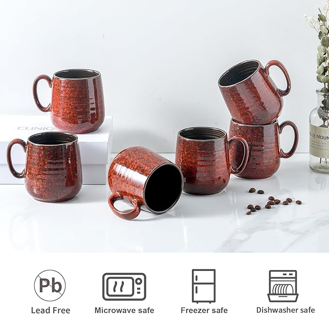 Hasense Coffee Mugs 8 oz, Ceramic Small Espresso Cups Set of 6, Mini Cups with Handle for Coffee, Tea and Cocoa, Modern Mugs for Mother's Day Gift, Dishwasher & Microwave Safe, Red-Ruum Studio Home
