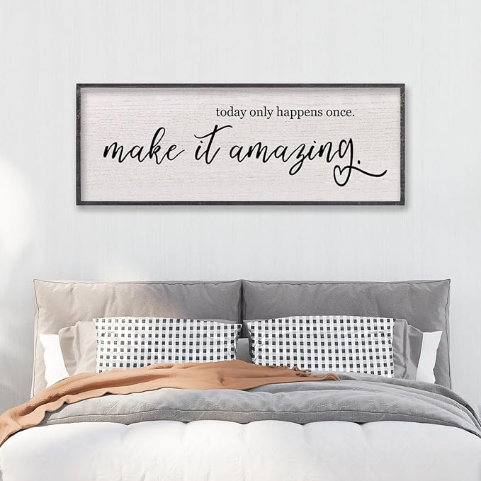 Today Only Happens Once Make It Amazing Wall Decor 40"X15" Quote Inspirational Motivational Sign Wood Frame Wall Art (Black)-Ruum Studio Home