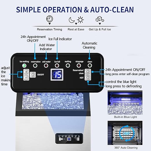 Commercial Ice Maker Machine 120Lbs/24H with 35Lbs Ice Capacity, 45Pcs Clear Ice Cubes Ready in 11-20Mins, Stainless Steel Under Counter Freestanding Large Ice Machine, 2 Water Inlet Modes-Ruum Studio Home
