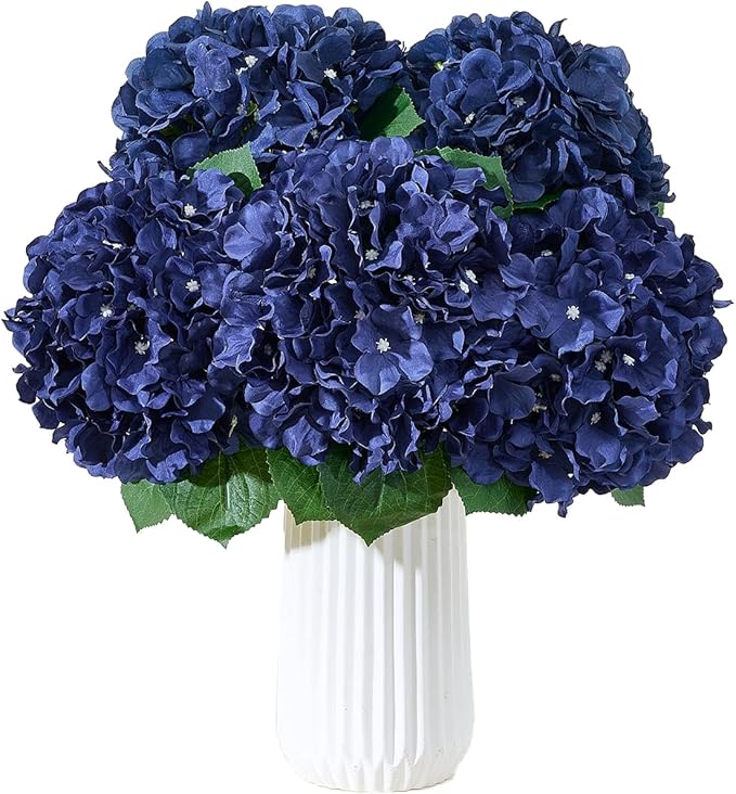 8Pcs Navy Blue Fake Flowers Silk Hydrangea Artificial Flowers Bouquets Faux Hydrangea Stems for Home Table Centerpieces Wedding Party Decoration-Ruum Studio Home