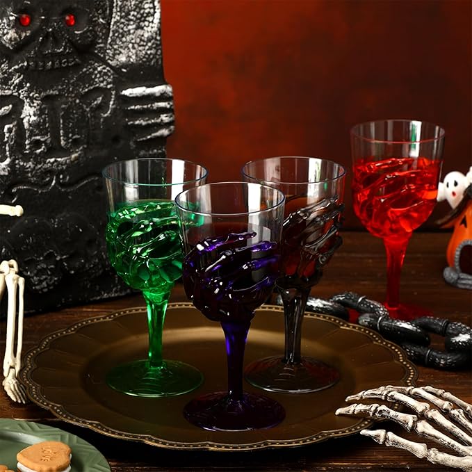 Yungyan 60 Pcs Halloween Skeleton Hand Plastic Goblets Set 12 oz Spooky Skeleton Hand Goblets Halloween Clear Cups Wine Glasses Creepy Champagne Decorations for Party Haunted House 4 Color-Ruum Studio Home