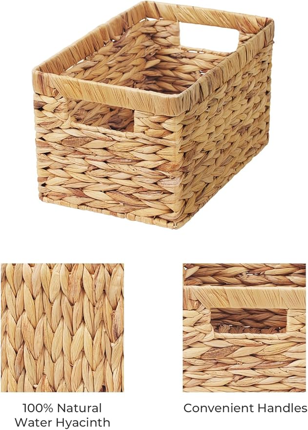 StorageWorks Wicker Basket, Baskets for Organizing, Storage Basket with Built-in Handles, Water Hyacinth Shelves (Medium 2-Pack, Natural Hyacinth)-Ruum Studio Home