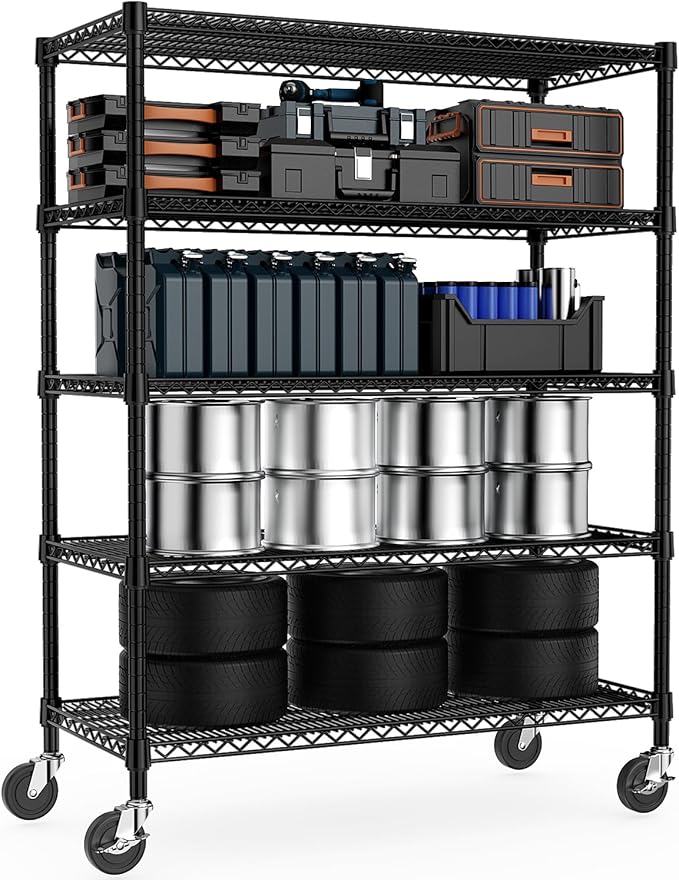 Garage Shelving 5 Tier Industrial Metal Shelving Units for Commercial, Basement, Pantry, Warehouse, School, Black Heavy Duty Easy Assembly 23.6" D x 53.2" W x 73.6" H-Ruum Studio Home