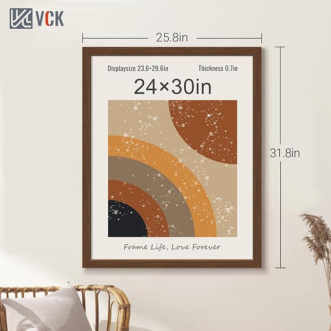 VCK 24x30 Brown Poster Frame 3 Pack, Wood Picture Frame with Exclusive Wood Grain, Wall Mounting Hanging-Ruum Studio Home