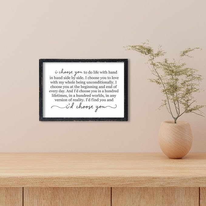 I Choose You To Do Life Sign Wall Decor 16X11 I Love You InchRomantic Marriage Art Wooden Framed Wall Hanging (Black)-Ruum Studio Home