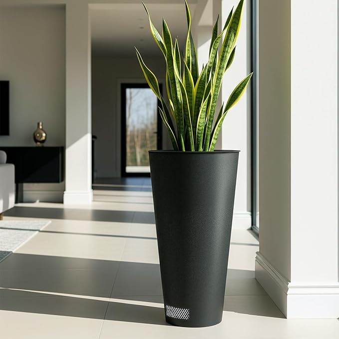 2-Pack 28" Tall Metal Planters - Heavy-Duty Round Flower Pots with Built-in Drainage + Rustic Industrial Finish, All-Climate Deck & Patio Ready Indoor/Outdoor Multi-Scene Garden Vessels-Ruum Studio Home