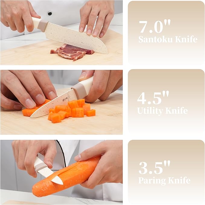 Zhang Xiao Quan Since 1628 15Piece Kitchen Knife Set,Knife Block Set with Ceramic-Coated Blade Ergonomic Handle(Cream)-Ruum Studio Home