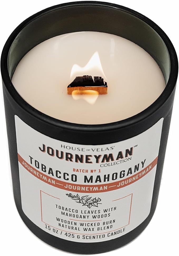 Journeyman Collection Candle, 15oz, Wooden Wick, Tobacco Mahogany, Large Painted Jar-Ruum Studio Home