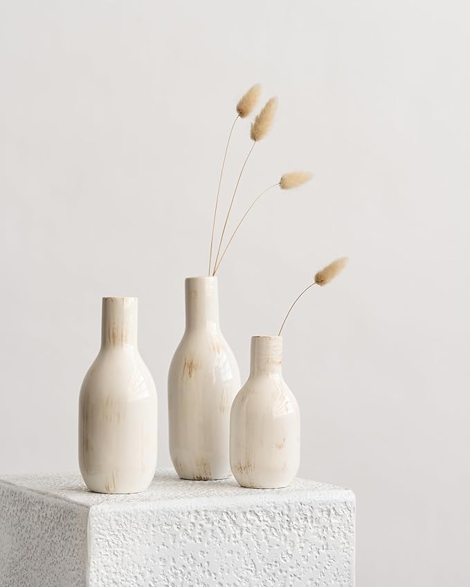 NOBULA White Ceramic Donut Vases – Modern Home Decor for Living Room, Bedroom & Table Centerpiece - Minimalist Nordic – Unique Vases for Olive Plant & Flowers – Decorative Coffee Table Vase Set of 3-Ruum Studio Home