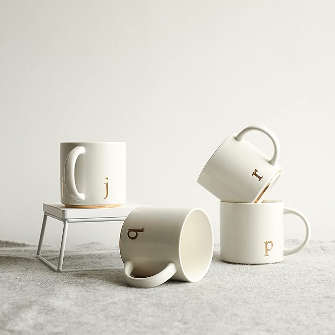 COLLECTIVE HOME - Monogram Ceramic Mugs, 15 oz Golden Initial Coffee Cups, Elegant Alphabet Tea Mugs, Elegant Personalized Mug with Gift Box, Luxurious Cups for Office and Home (j)-Ruum Studio Home