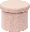 B FSOBEIIALEO Storage Ottoman Cube, Round Ottomans with Storage Foot Stool Footrest for Lving Room, Boucle Ottoman Seat for Dorm Room,Faux Teddy Fur, Pink 15"x15"x15"-Ruum Studio Home