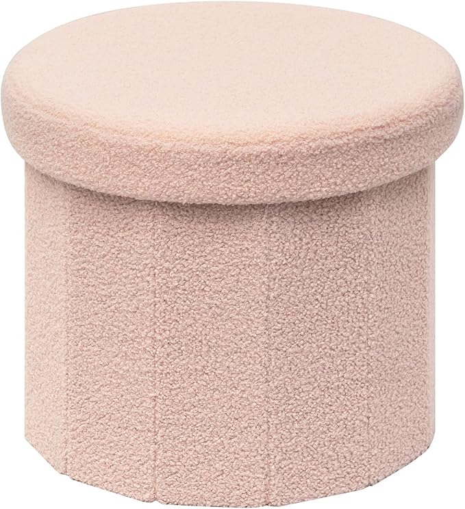 B FSOBEIIALEO Storage Ottoman Cube, Round Ottomans with Storage Foot Stool Footrest for Lving Room, Boucle Ottoman Seat for Dorm Room,Faux Teddy Fur, Pink 15"x15"x15"-Ruum Studio Home