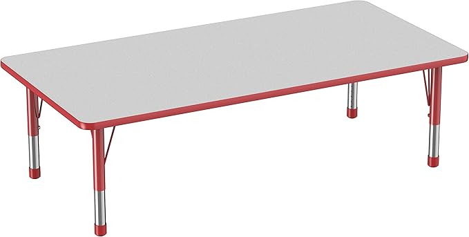 Factory Direct Partners FDP Rectangle Activity School and Classroom Kids Table (36 x 72 inch), Toddler Legs, Adjustable Height 15-24 inches - Gray Top and Red Edge-Ruum Studio Home