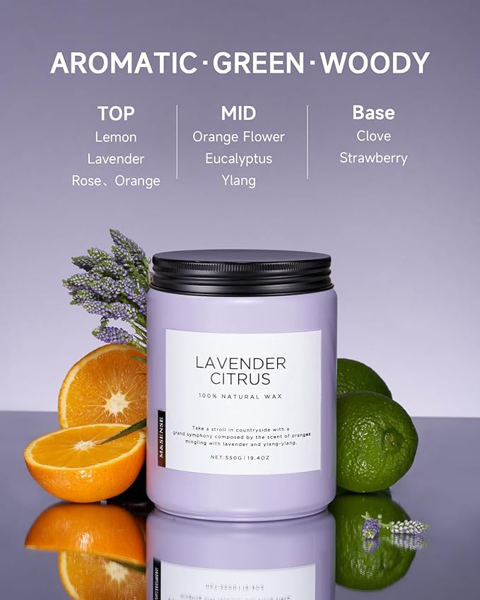 M&SENSE Lavender Citrus Candles, 19.4oz 110H Burn Time Large Natural Soy Candles for Home Scented, Stress Relief Aromatherapy Gifts for Mom Friends Teacher & Spa, Bath, Yoga-Ruum Studio Home