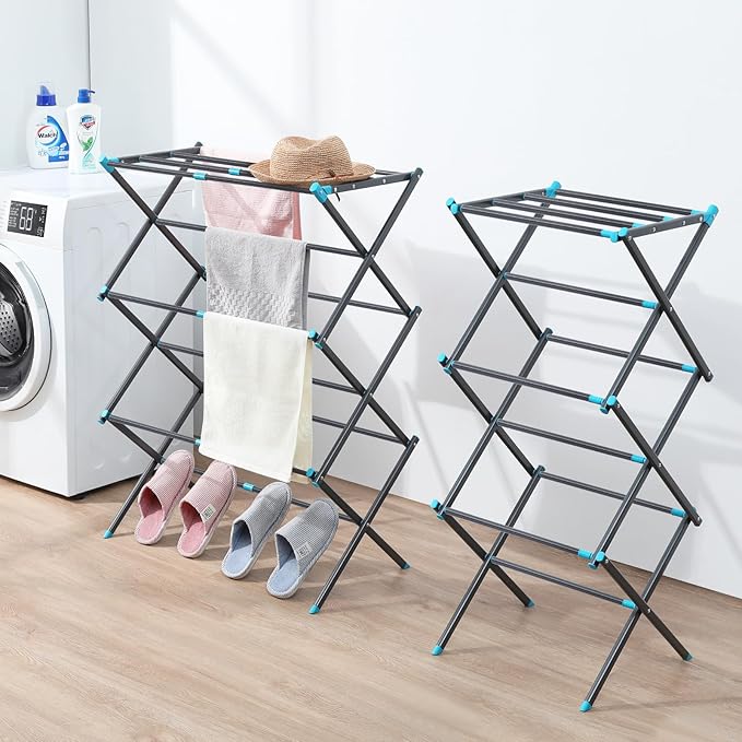 APEXCHASER Clothes Drying Rack, 3-Tier Laundry Drying Rack for Clothes, Expandable Metal Clothing Dryer, Collapsible Towel Rack, Air Drying Rack, Graphite-Ruum Studio Home
