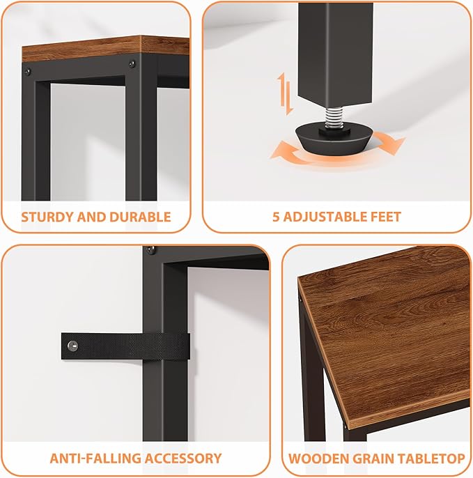Narrow Sofa Table with 2 Power Outlets, 71” Thin Console Tables Narrow Long, Behind Couch Table Skinny, Wood Console Tables for Entryway, Living Room, Hallway, Foyer, Rustic Brown-Ruum Studio Home