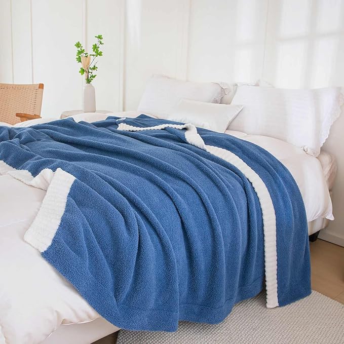 Soft Fuzzy Throw Blanket - Blue Cozy Warm Knit Fluffy Plush, Lightweight & Breathable, Throw for Bed, Chair, Sofa, Couch, Outdoor, 50"X60", Oeko-TEX Certified-Ruum Studio Home