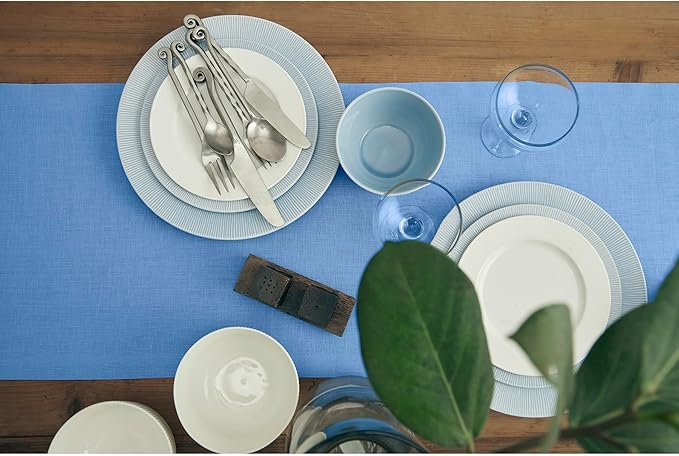 Solino Home Linen Table Runner 108 Inches Long - 100% Pure Linen Provence Blue Dining Table Runner 14 x 108 Inch - Fete-Ruum Studio Home