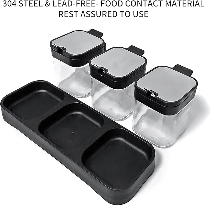 XIUDI Glass Spice Jars(3 piecesset)，Seasoning Containers with 304 Stainless Steel Lids and Spoons，Clear Glass Condiment Canisters Pots Seasoning Box Salt Container Sugar Bowl，for Kitchen,-Ruum Studio Home