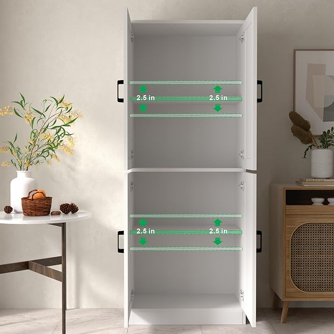 White Kitchen Pantry, 71" Tall Cabinet with Doors, Hutch with Storage for Dining Room-Ruum Studio Home