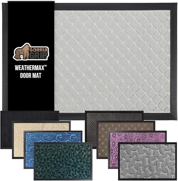 GORILLA GRIP 100% Waterproof All-Season WeatherMax Doormat US Designed Natural Rubber, Stain and Fade Resistant, Low Profile Indoor Outdoor Door Mats, Easy Clean Patio Mat, 17x29, Light Gray-Ruum Studio Home